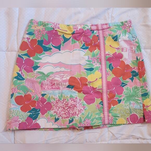 Vintage Lilly Pulitzer Floral Tropical Reversible Wrap Mini Skirt Girls 14 - Picture 1 of 5